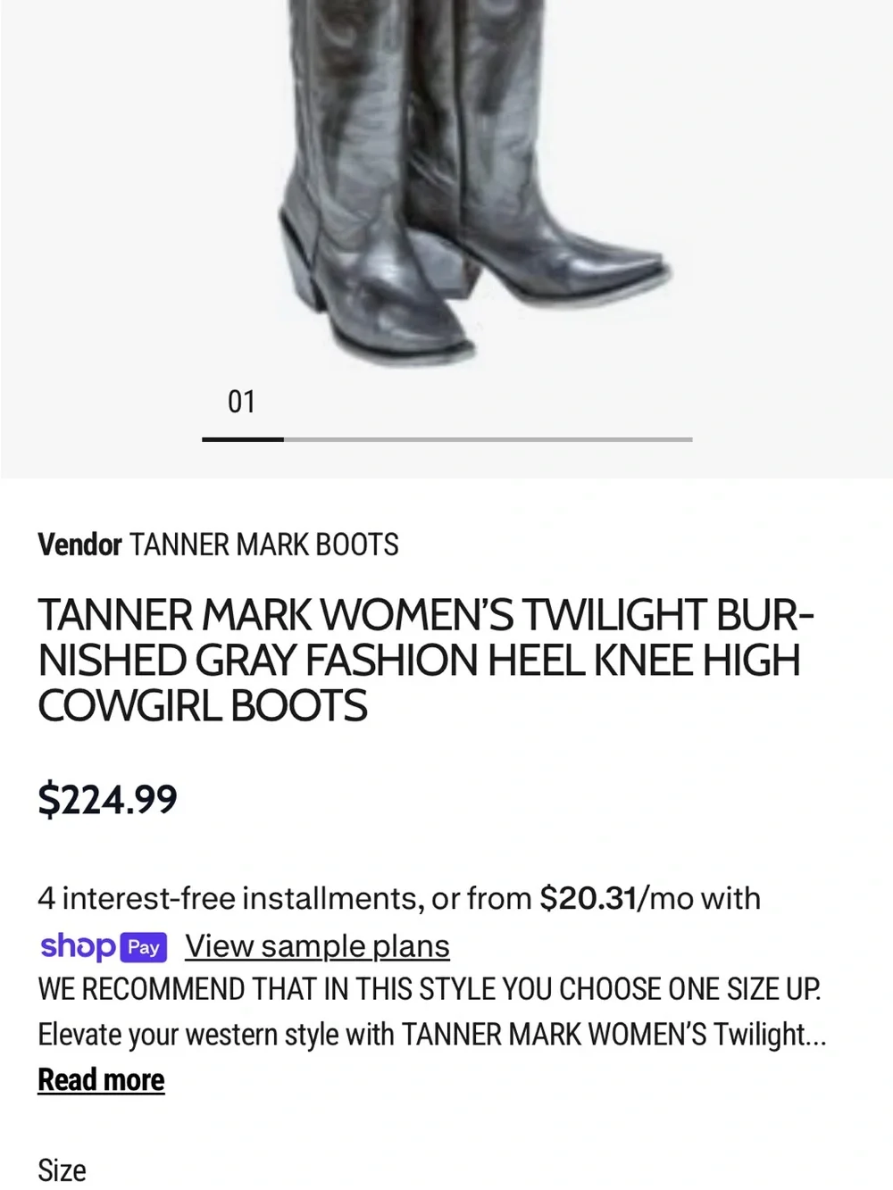 Brand New Tanner Mark Women’s Gray Leather Cowgirl Knee-High Boots Size 8.5